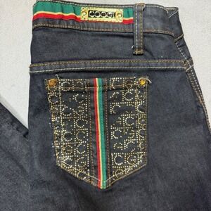 COOGI Womens Dark Wash Rhinestone Cargo Jeans Y2K McBling Streetwear Size 9/10